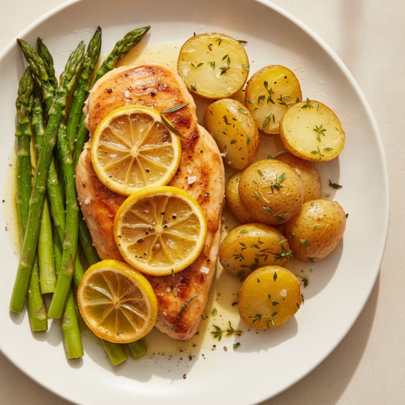 Lemon Herb Roasted Chicken with Asparagus