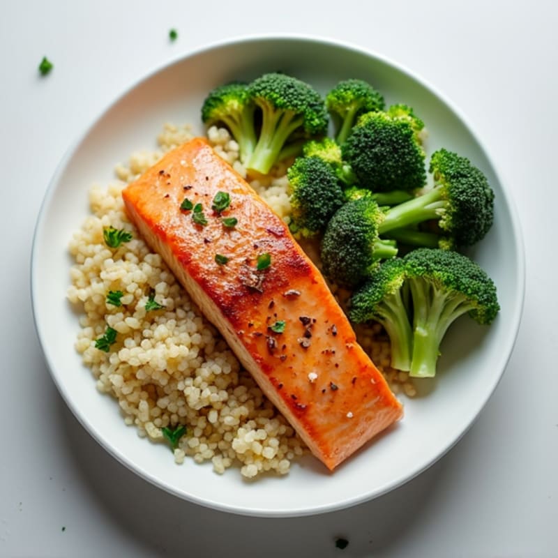Seared Salmon with Steamed Broccoli and Quinoa