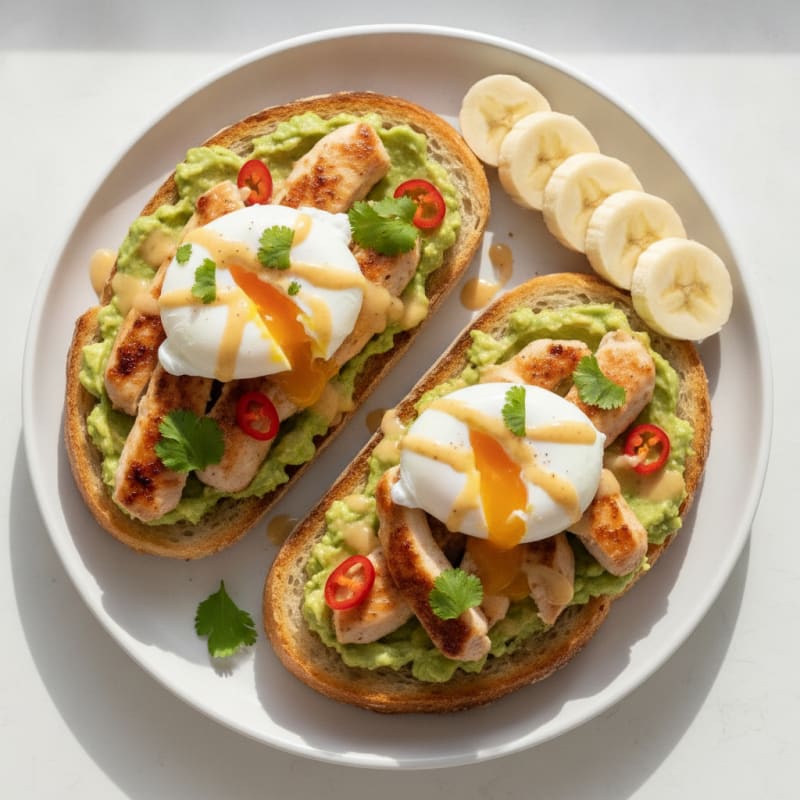 Egg and Chicken Sourdough Toast with Banana Slices