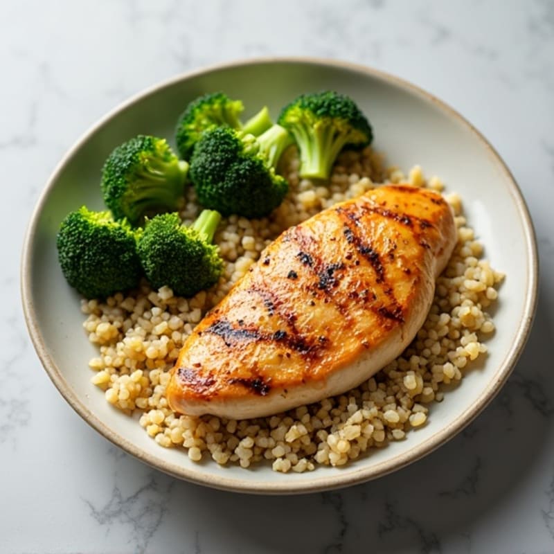 Grilled Chicken Breast with Quinoa and Roasted Broccoli