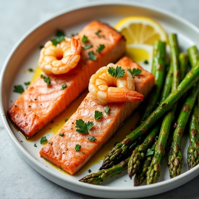 Sheet Pan Citrus-Herb Salmon and Shrimp with Roasted Asparagus