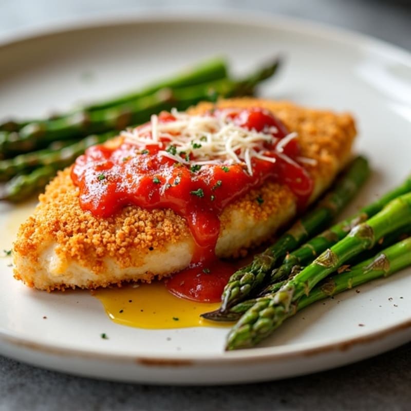 Crispy Baked Chicken Parmesan with Roasted Asparagus