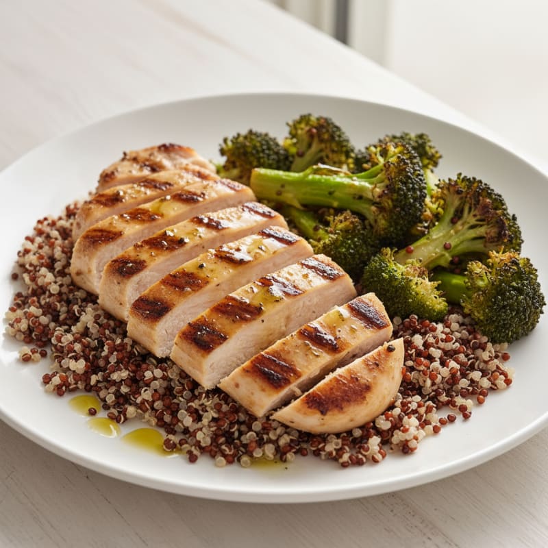 Grilled Chicken Breast with Quinoa and Roasted Broccoli