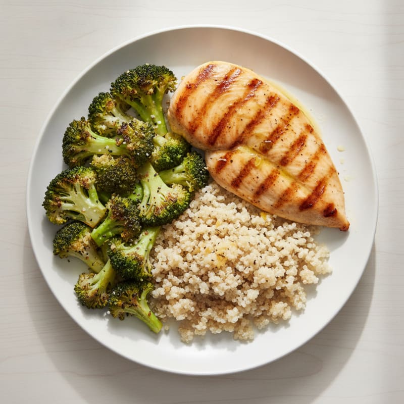 Grilled Chicken Breast with Quinoa and Roasted Broccoli