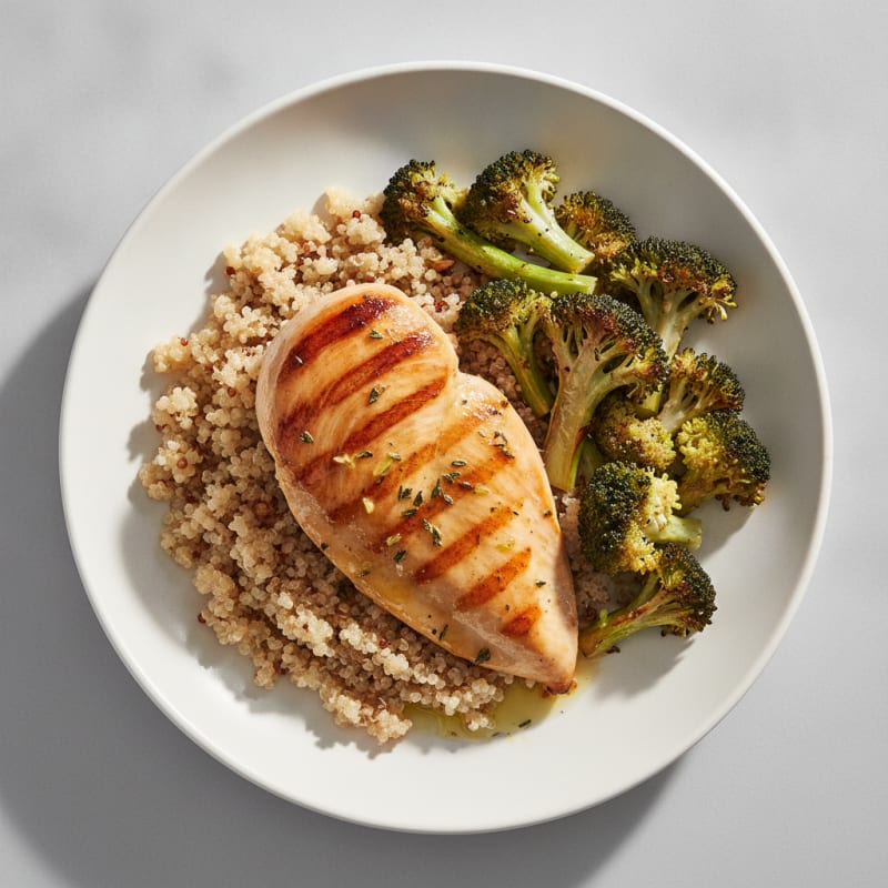 Grilled Chicken Breast with Roasted Broccoli and Quinoa