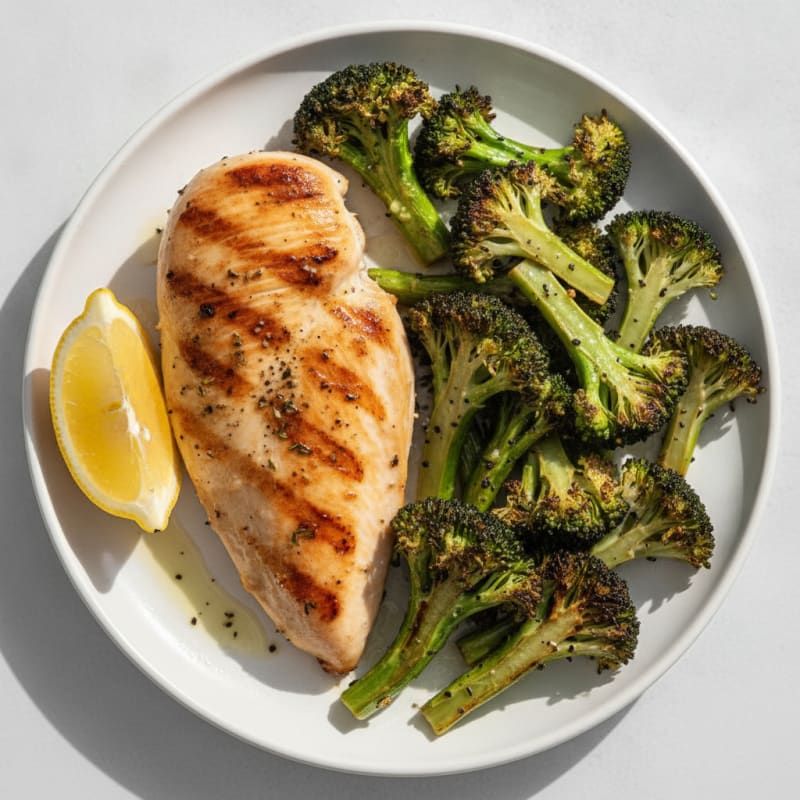 Grilled Chicken Breast with Roasted Broccoli and Lemon