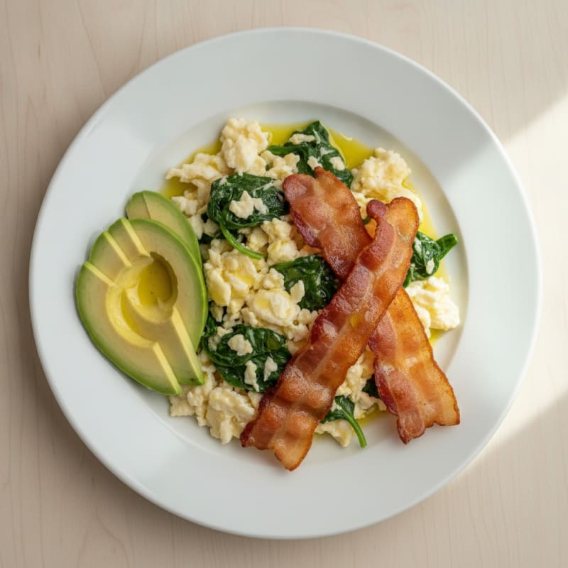 Scrambled Egg Whites with Spinach and Turkey Bacon