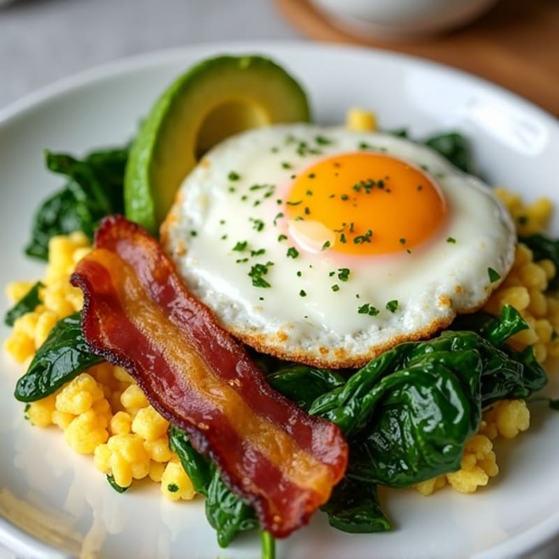 Egg White Spinach Scramble with Turkey Bacon