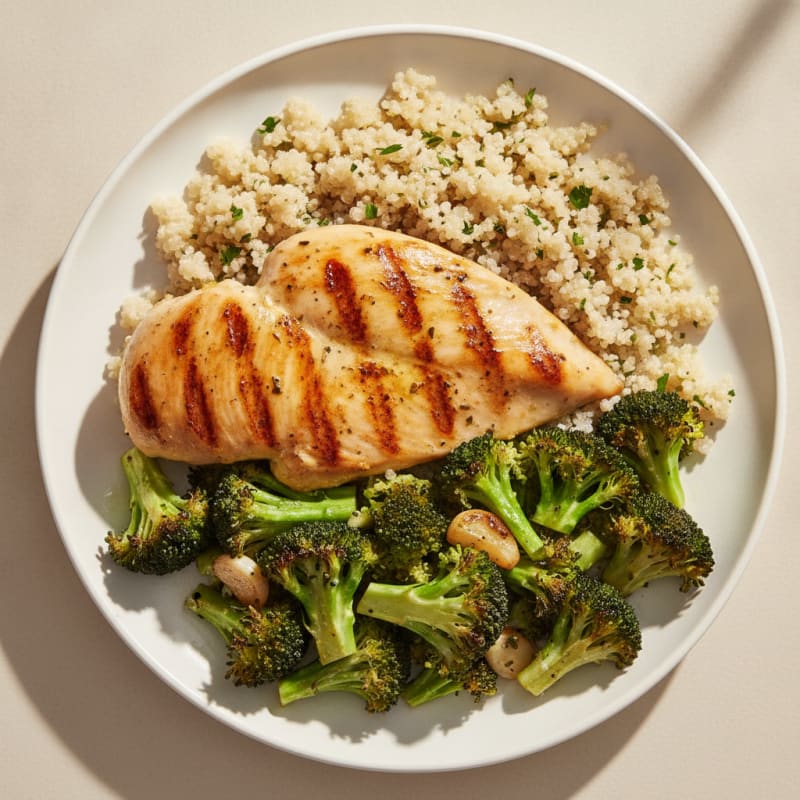 Grilled Chicken Breast with Roasted Broccoli and Quinoa