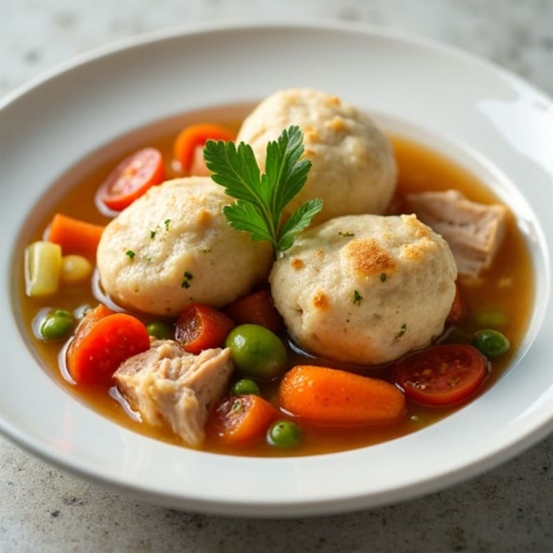 Lean Chicken and Vegetable Stew with Fluffy Herb Dumplings