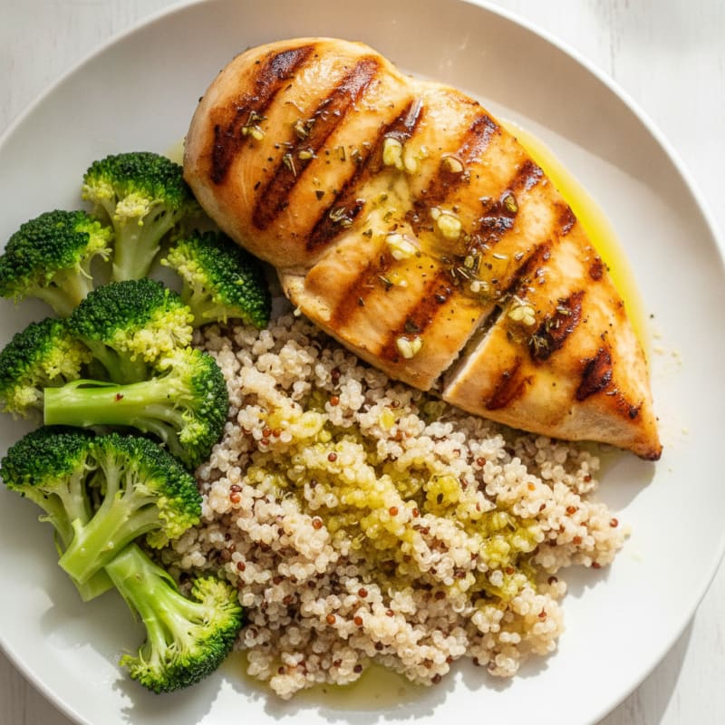 Grilled Chicken Breast with Quinoa and Steamed Broccoli