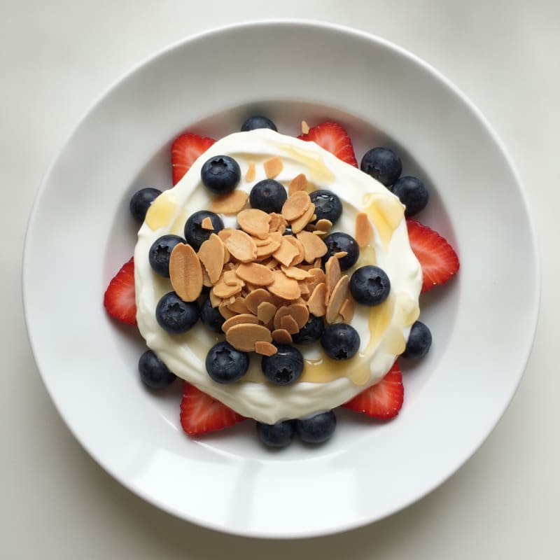 Greek Yogurt Protein Parfait with Mixed Berries and Almonds