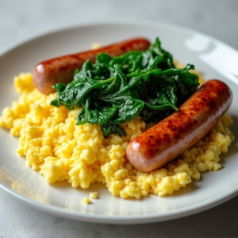 Fluffy Egg White Scramble with Sautéed Spinach and Lean Turkey Sausage
