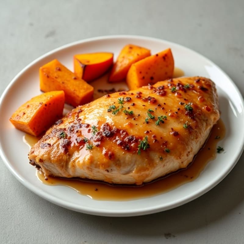 Maple-Dijon Baked Chicken with Roasted Sweet Potatoes and Apples