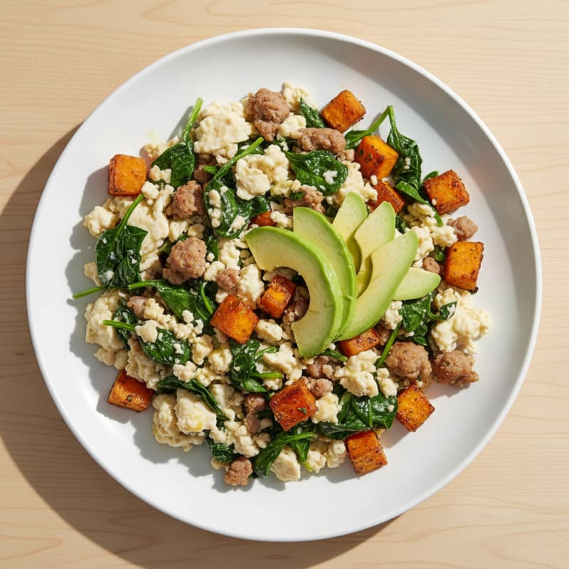 Egg White and Turkey Sausage Scramble with Spinach