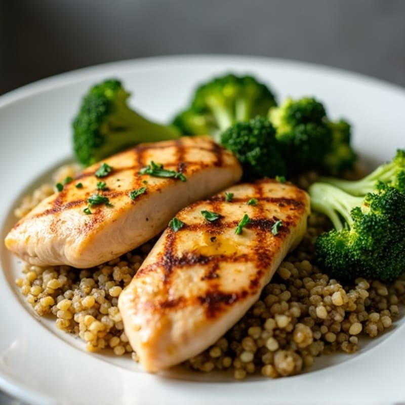 Grilled Chicken Breast with Quinoa and Roasted Broccoli