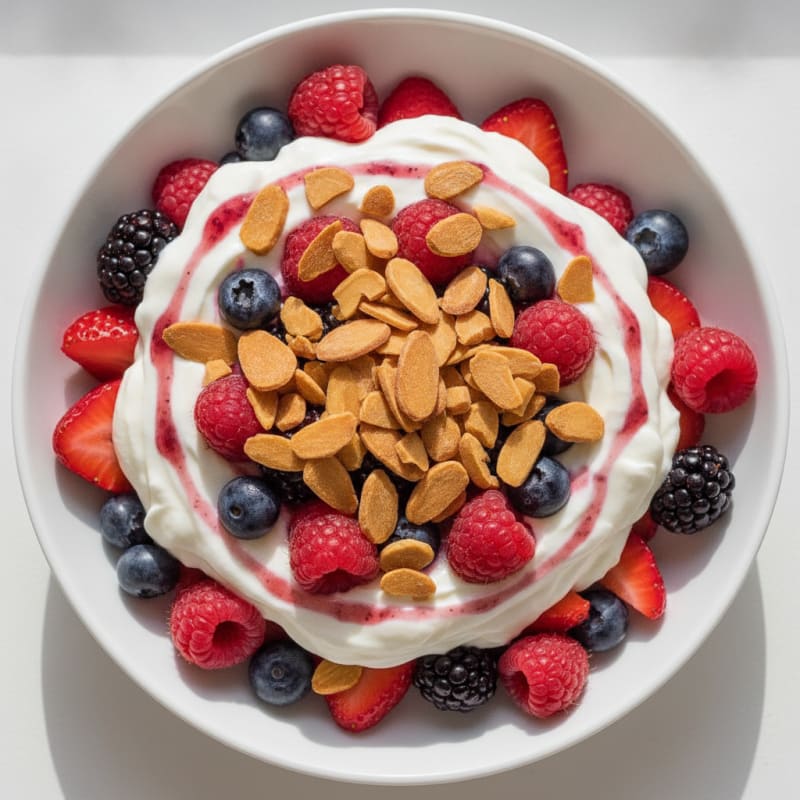 Greek Yogurt Protein Parfait with Mixed Berries and Almonds
