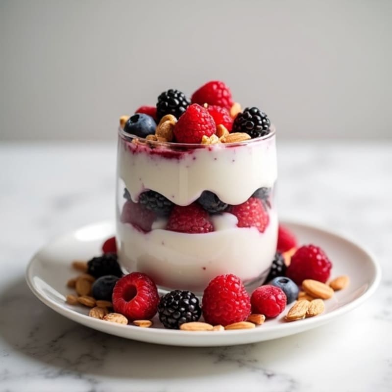 Greek Yogurt Protein Parfait with Mixed Berries and Almonds