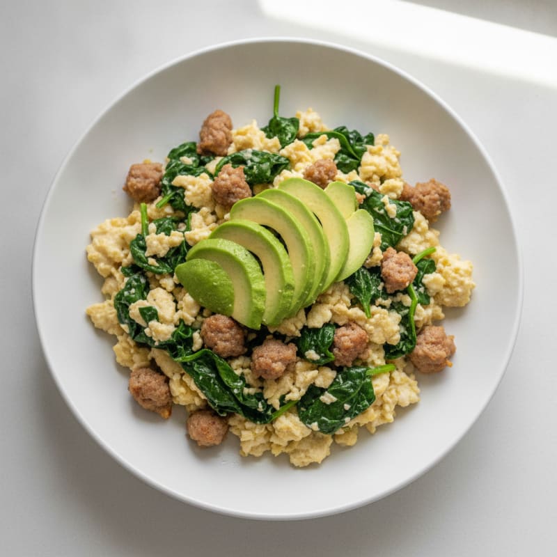 Egg White Spinach Scramble with Turkey Sausage
