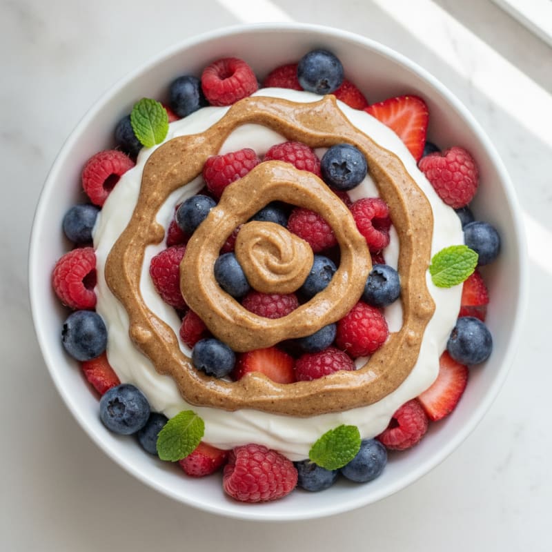 Greek Yogurt Protein Parfait with Mixed Berries and Almond Butter