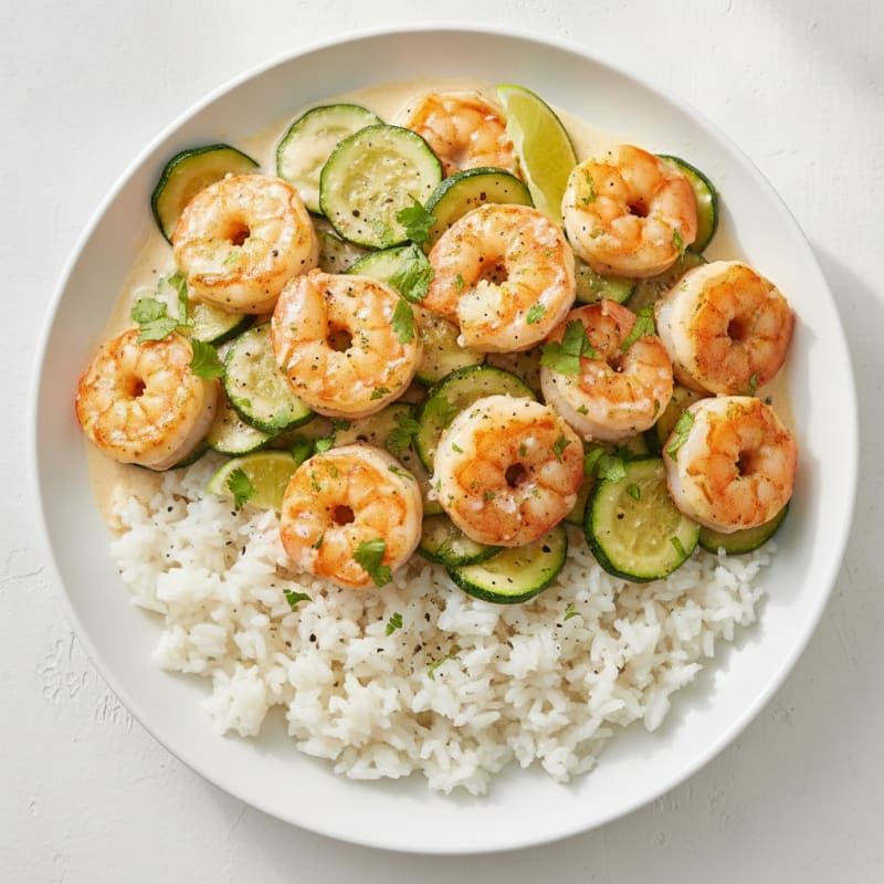 Crevettes Coco-Lime avec Courgettes et Riz
