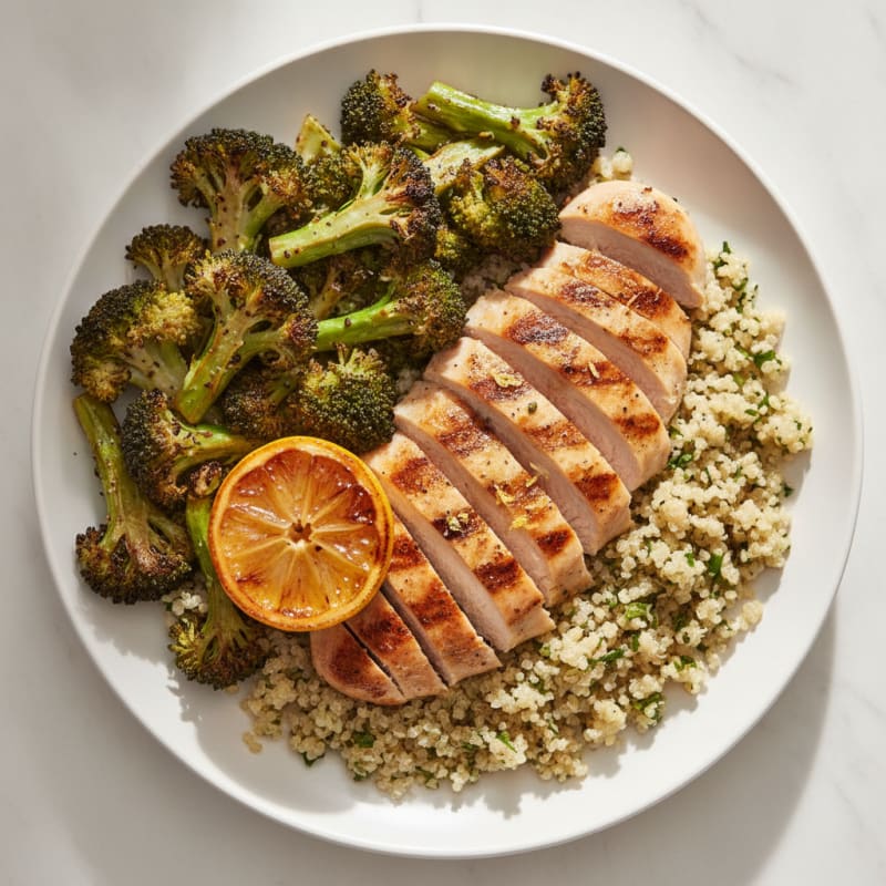 Grilled Chicken Breast with Quinoa and Roasted Broccoli