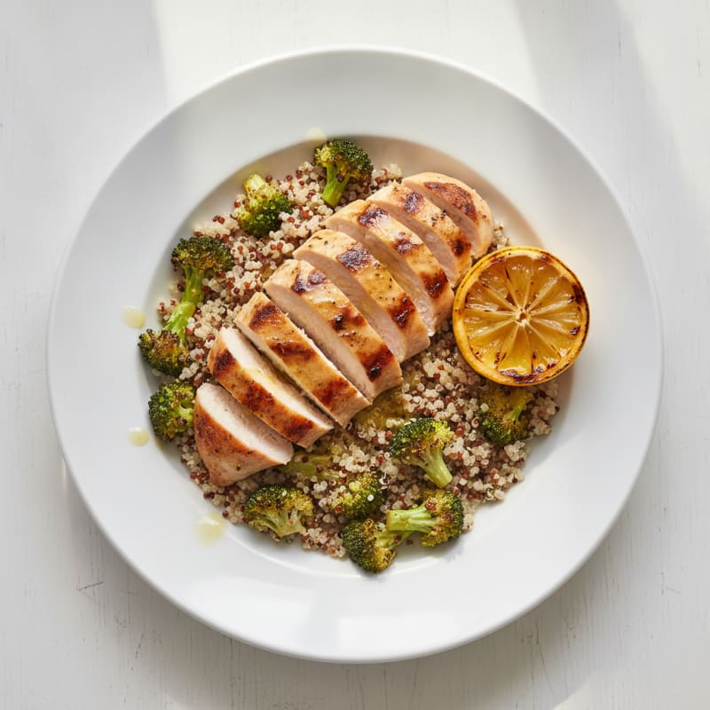 Grilled Chicken Breast with Quinoa and Roasted Broccoli