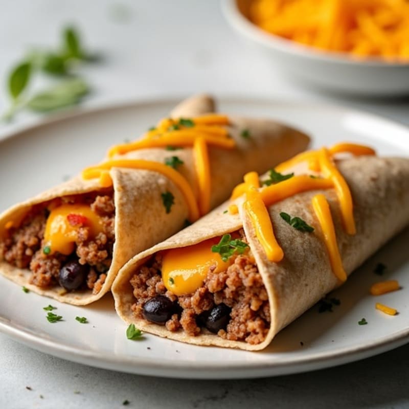 Cheesy Lean Ground Beef and Black Bean Baked Wraps