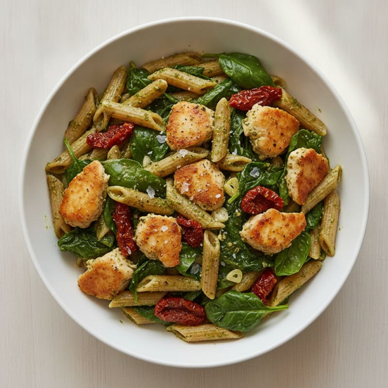 Pesto Chicken Pasta with Sun-Dried Tomatoes