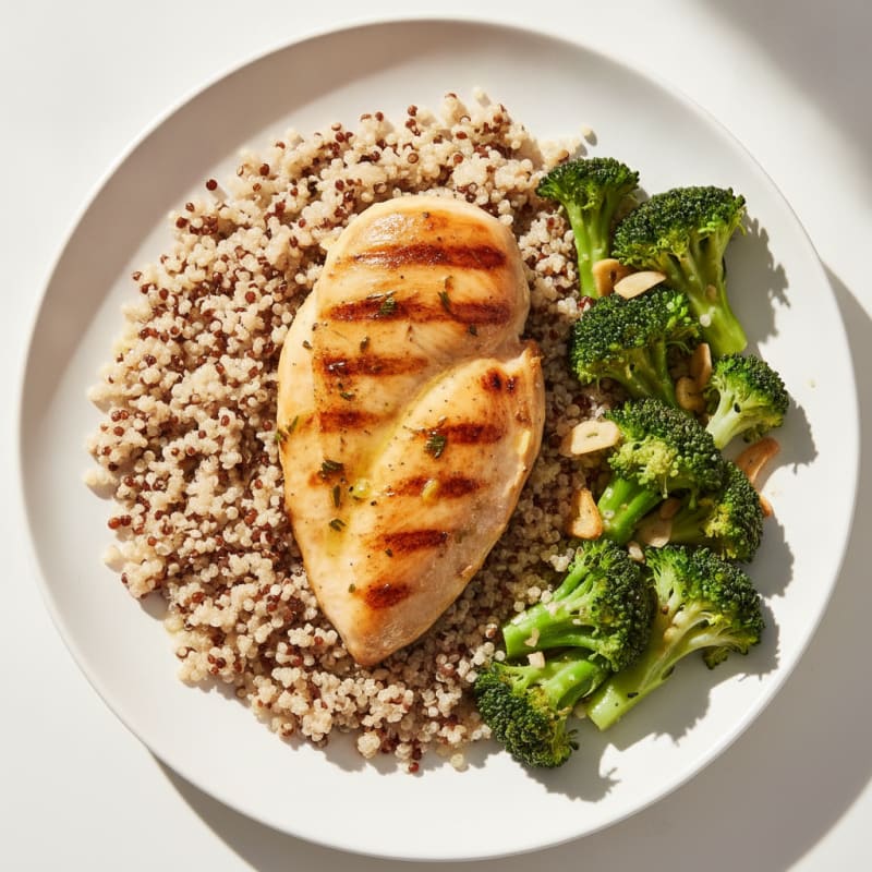 Grilled Chicken Breast with Quinoa and Steamed Broccoli