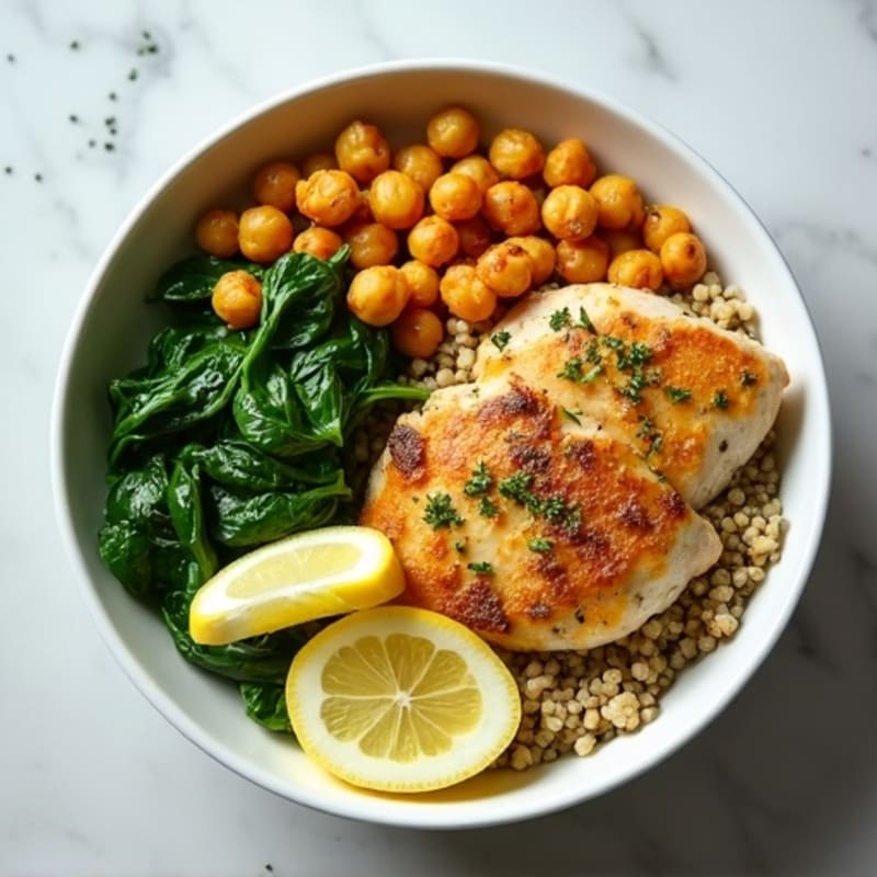 Lemon Herb Chicken and Crispy Chickpea Power Bowl