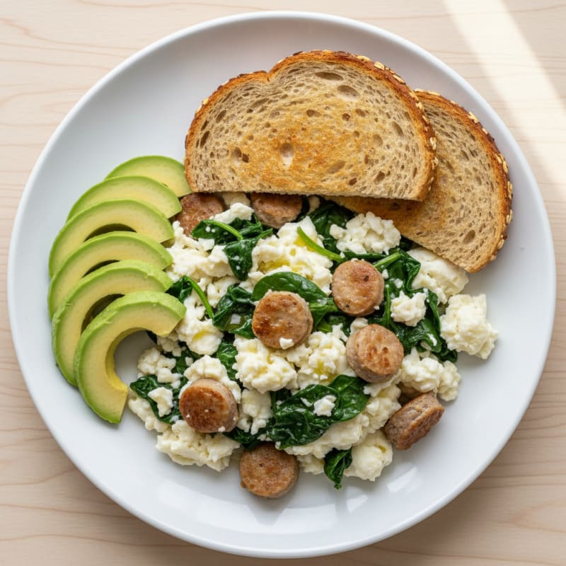 Egg White Scramble with Turkey Sausage and Spinach