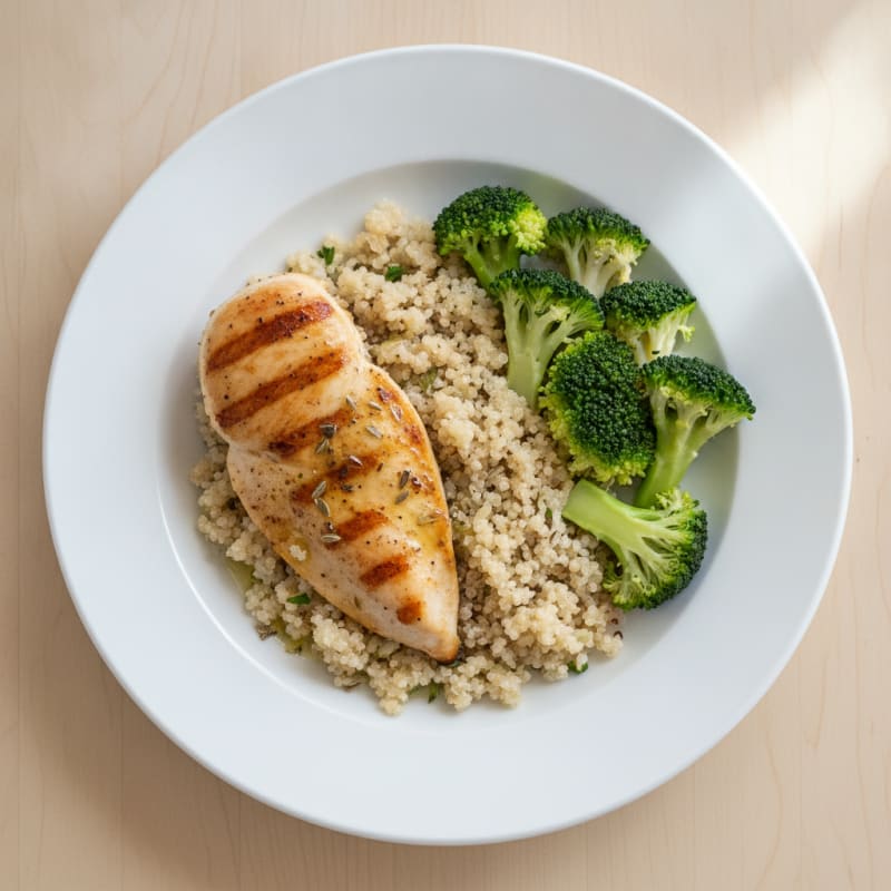 Grilled Chicken Breast with Quinoa and Steamed Broccoli
