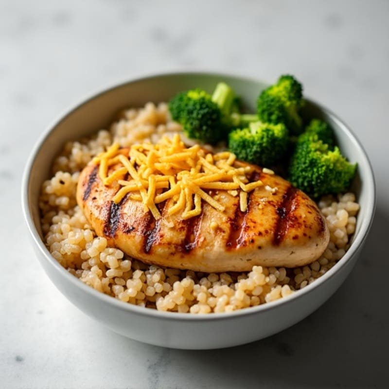 Grilled Chicken Breast with Brown Rice, Steamed Broccoli & Cheddar