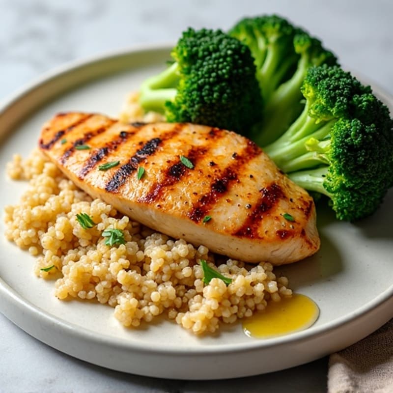 Grilled Chicken Breast with Quinoa and Steamed Broccoli