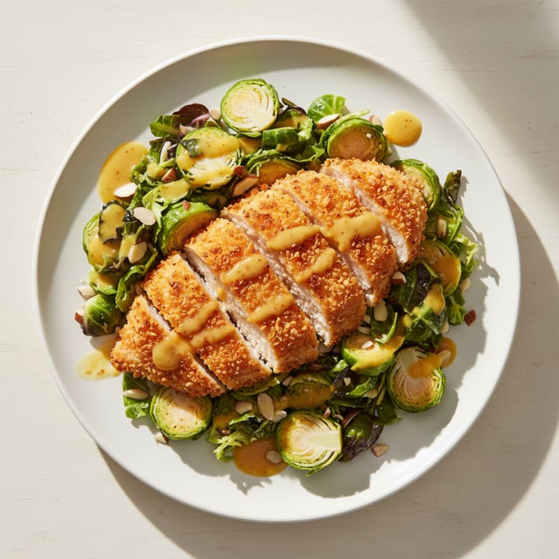 Crispy Chicken Breast with Shaved Brussels Sprout Salad