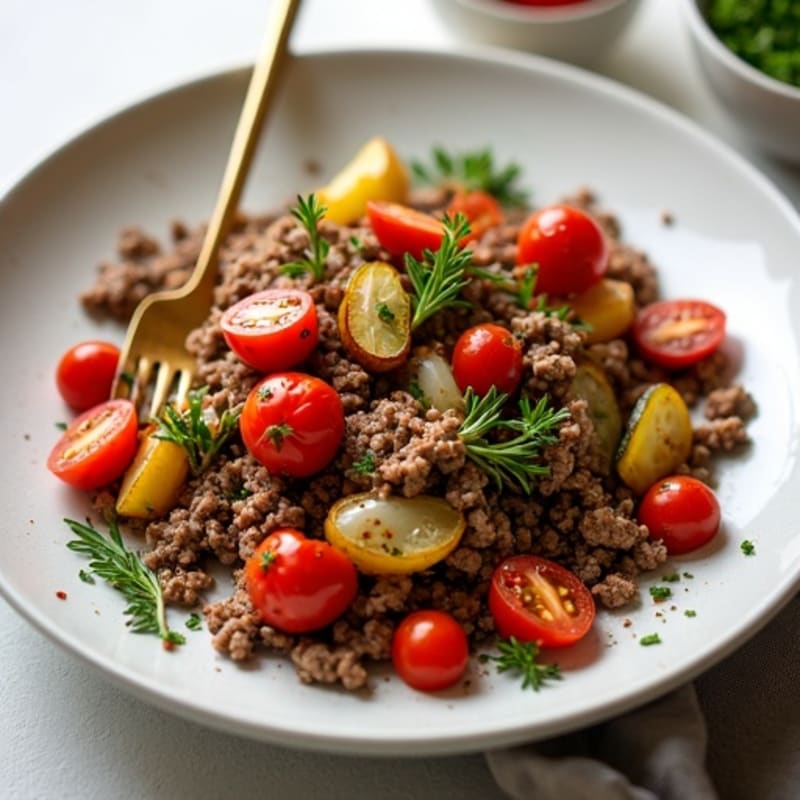 Herb-Seasoned Lean Ground Beef Skillet with Roasted Vegetables