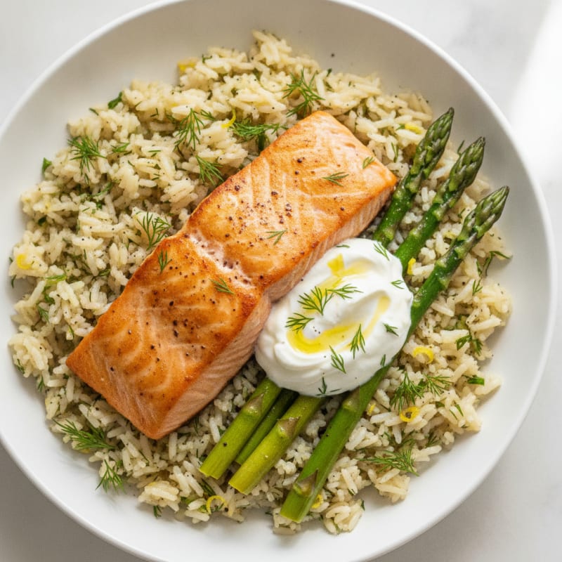 Pan-Seared Salmon with Lemon-Dill Rice
