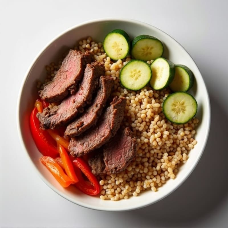 Lean Beef and Roasted Vegetable Bowl with Brown Rice