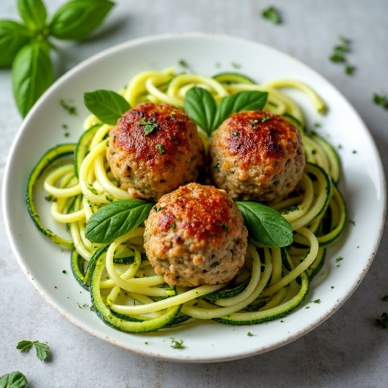 Herb-Roasted Ground Turkey Meatballs with Zucchini Noodles