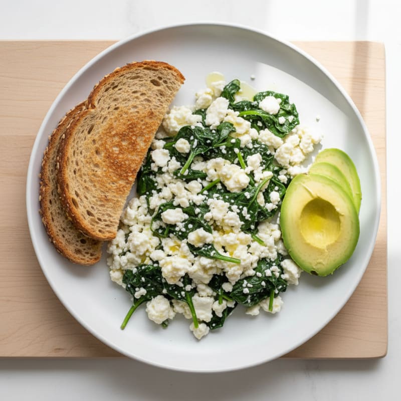 Egg White and Cottage Cheese Scramble with Sautéed Spinach
