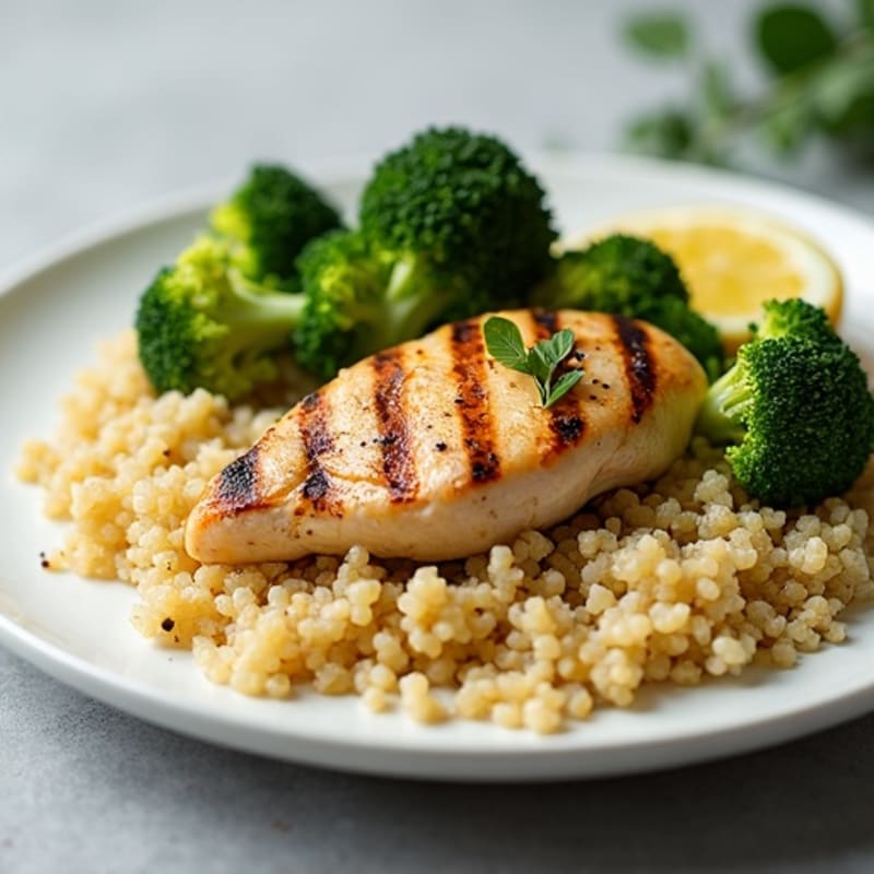 Grilled Chicken Breast with Quinoa and Roasted Broccoli
