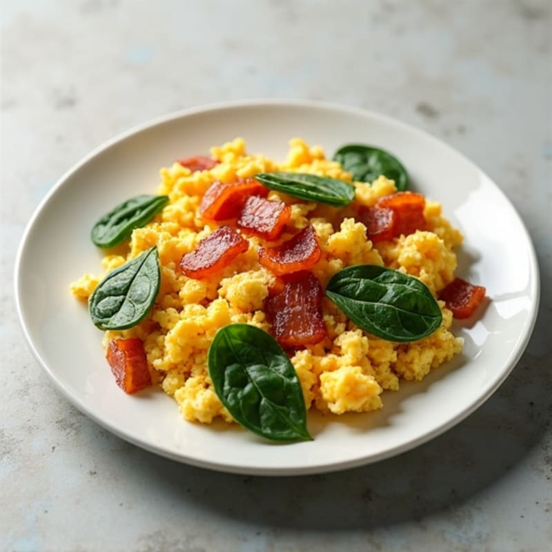 Cottage Cheese Egg Scramble with Spinach and Turkey Bacon