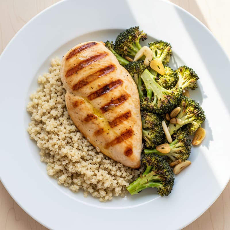 Grilled Chicken Breast with Quinoa and Roasted Broccoli