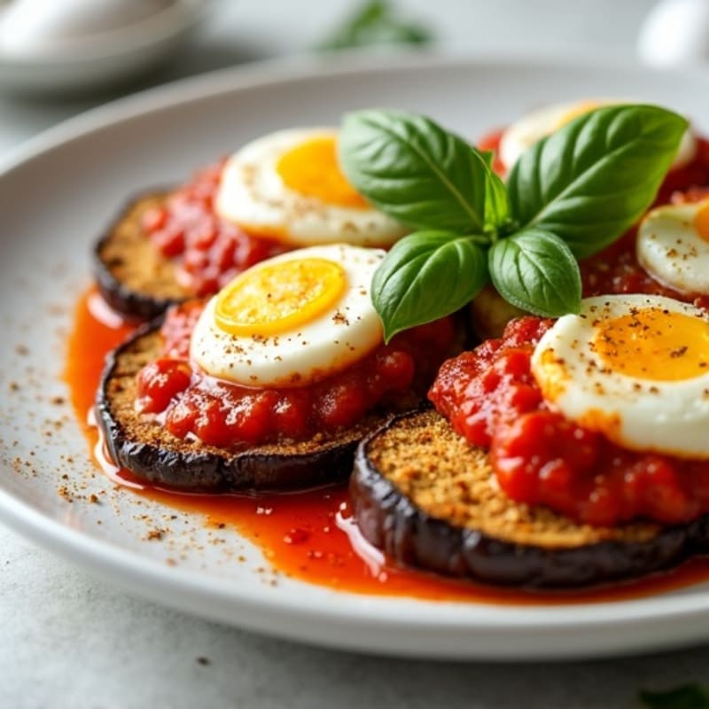 Baked Crispy Eggplant with Fresh Marinara and Basil