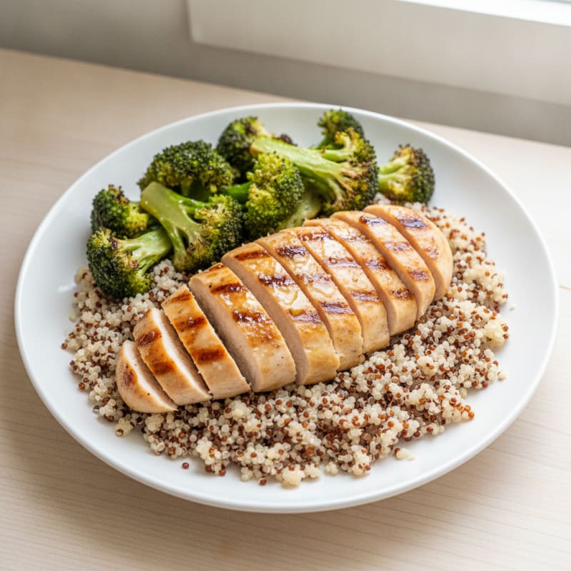 Grilled Chicken Breast with Quinoa and Roasted Broccoli
