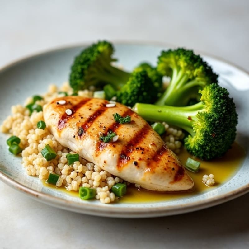 Grilled Chicken Breast with Quinoa and Steamed Broccoli
