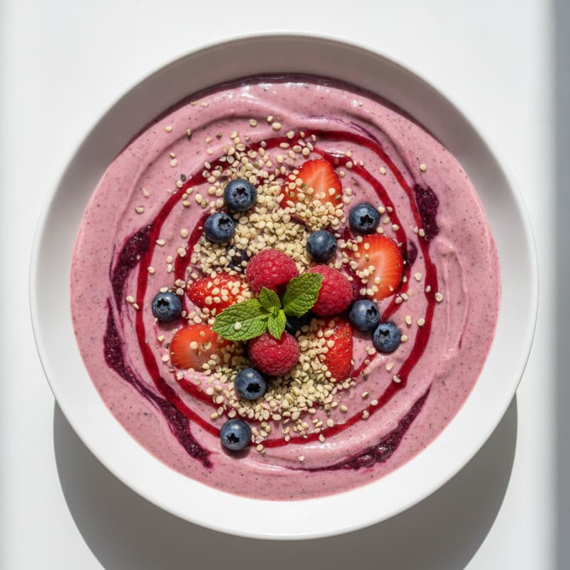 Silky Tofu Protein Smoothie Bowl with Hemp Seeds and Berries
