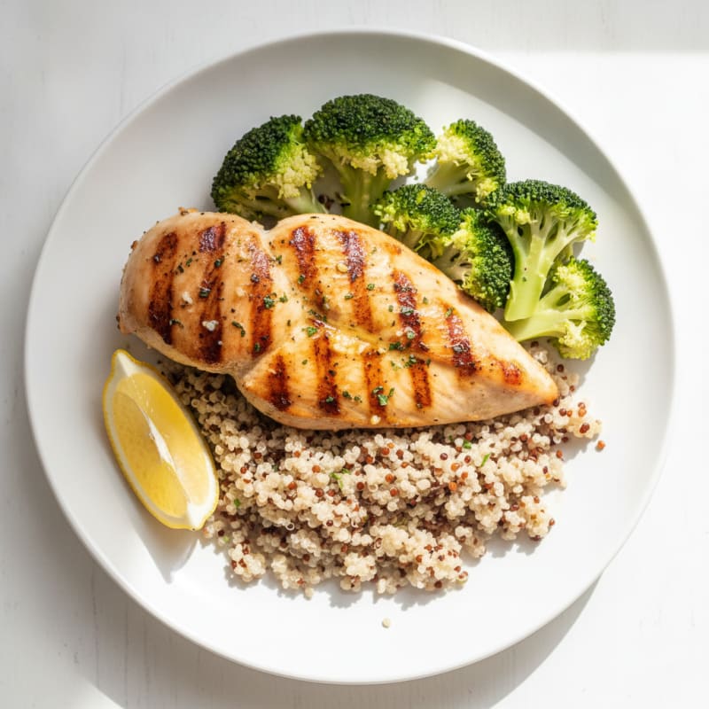 Grilled Chicken Breast with Quinoa and Steamed Broccoli