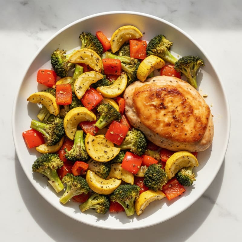 Herb-Roasted Rotisserie Chicken with Rainbow Vegetables